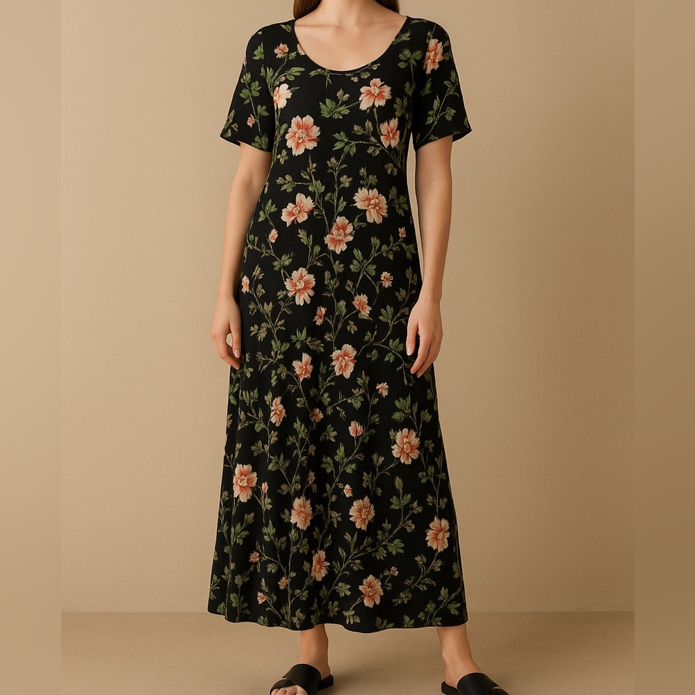 Whimsy Goth Floral Midi Dress L Corset Back Fairy Grunge  Romantic